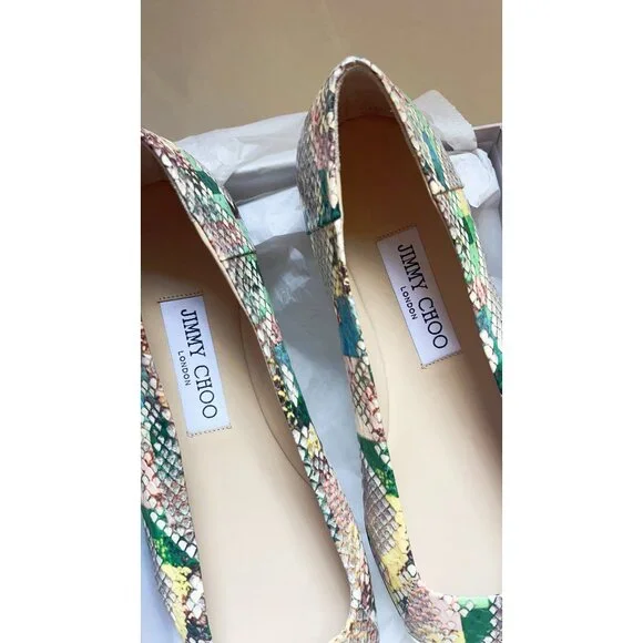 Jimmy Choo Cap-Toe Snakeskin-Embossed Leather Ballerina Flats size 37.5